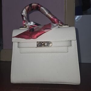 Stylish Cream Satchel with Scarf Detail